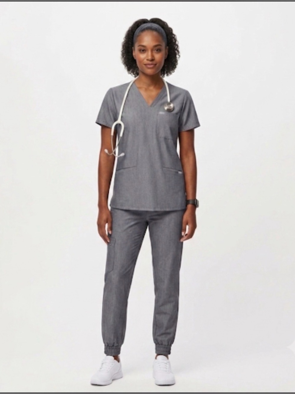 Figs V-Neck Three-Pocket Top and Jogger Pants Scrub Set Graphite Size Small